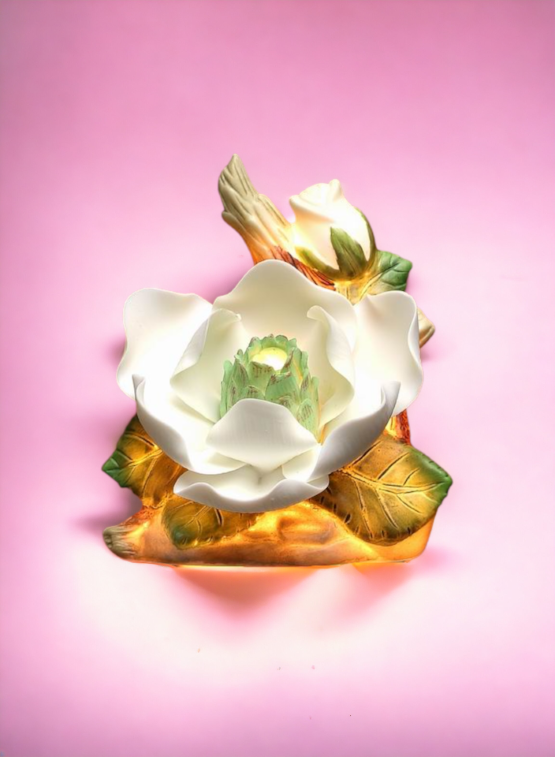Ceramic Magnolia Flower Plug-In Nightlight Home Décor Gift for Her Gift for Mom Nature Lover Décor Vintage Decor