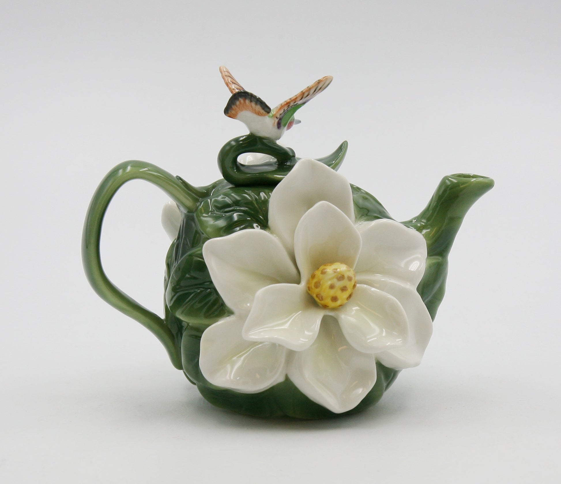 Ceramic Magnolia Flower with Hummingbird Teapot Gift for Her Gift for Mom Tea Party Décor Café Décor - teapot