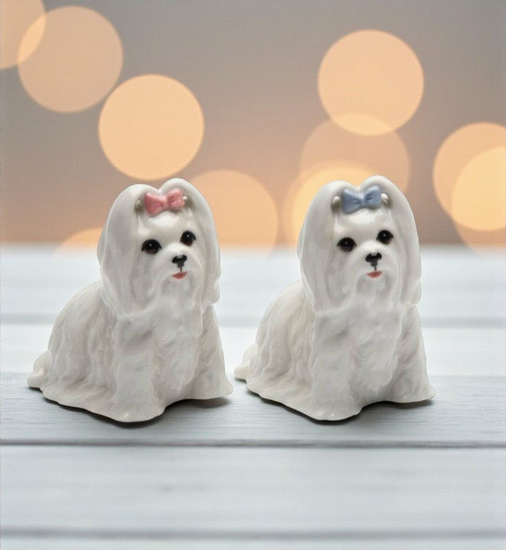 Ceramic Maltese Dog Salt & Pepper Shakers Home Décor Gift for Her Gift for Mom Kitchen Décor Dog Lover Gift Pet Loss