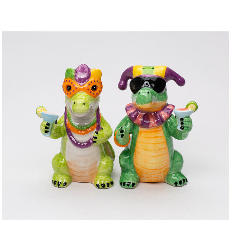 Ceramic Mardi Gras Crocodiles Salt and Pepper Shakers Festive Decor Kitchen Decor Gift for Her - Salt & Pepper Shakers