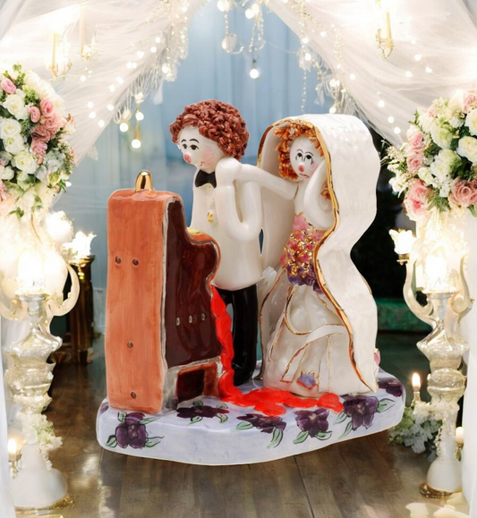 Ceramic Married in Vegas Figurine Bride and Groom with Slot Machine Wedding Decor Wedding Gift - Figurine
