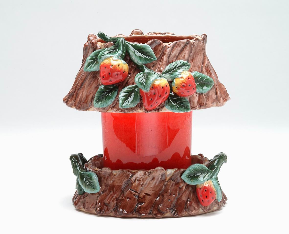 Ceramic Medium Strawberry Candle Holder Shade and Base Home Décor Gift for Her Gift for Mom Kitchen Décor Farmhouse