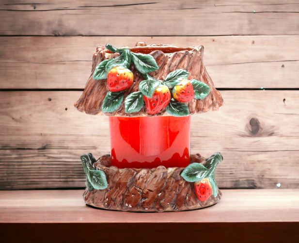 Ceramic Medium Strawberry Candle Holder Shade and Base Home Décor Gift for Her Gift for Mom Kitchen Décor Farmhouse