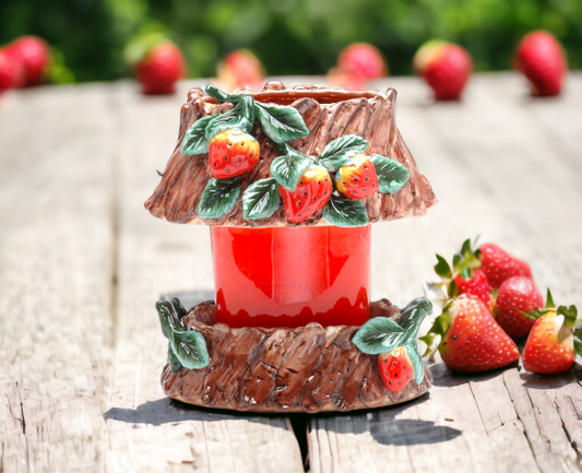 Ceramic Medium Strawberry Candle Holder Shade and Base Home Décor Gift for Her Gift for Mom Kitchen Décor Farmhouse