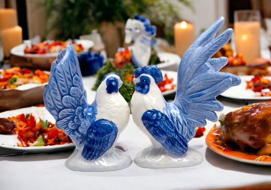 Ceramic Mini Blue Rooster Salt And Pepper Shakers Gift for Her Gift for Mom Farmhouse Kitchen Décor Fall Décor