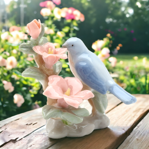 Ceramic Mini Bluebird With Azalea Flower Figurine Home Décor Gift for Her Gift for Mom Kitchen Décor Birdwatcher Gift