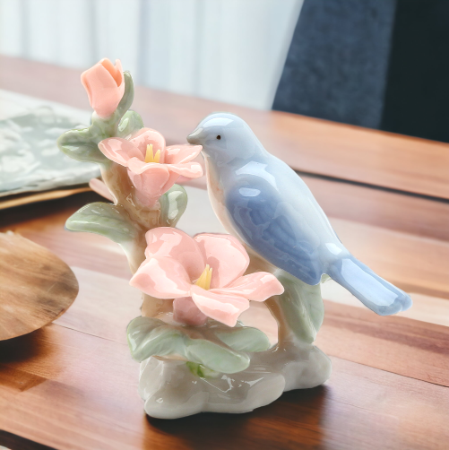 Ceramic Mini Bluebird With Azalea Flower Figurine Home Décor Gift for Her Gift for Mom Kitchen Décor Birdwatcher Gift