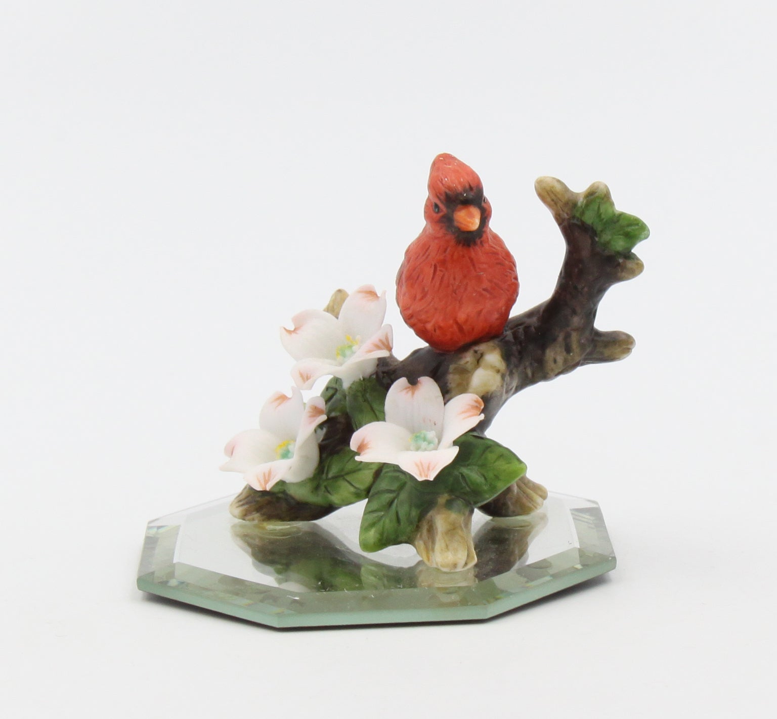 Ceramic Mini Cardinal Bird on Glass Base Figurine Birdwatcher Gift Gift for Her Gift for Mom Home Decor - Figurine
