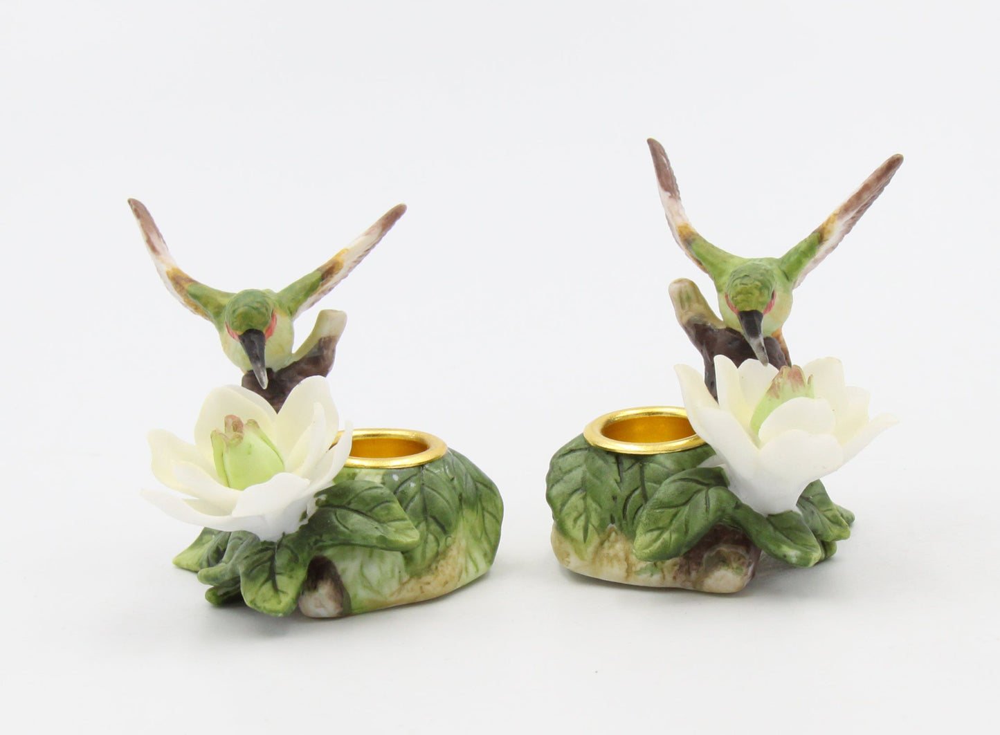 Ceramic Mini Hummingbird with Magnolia Flower Candle Holder (Set of 2) Table Decor Gift for Her Gift for Mom