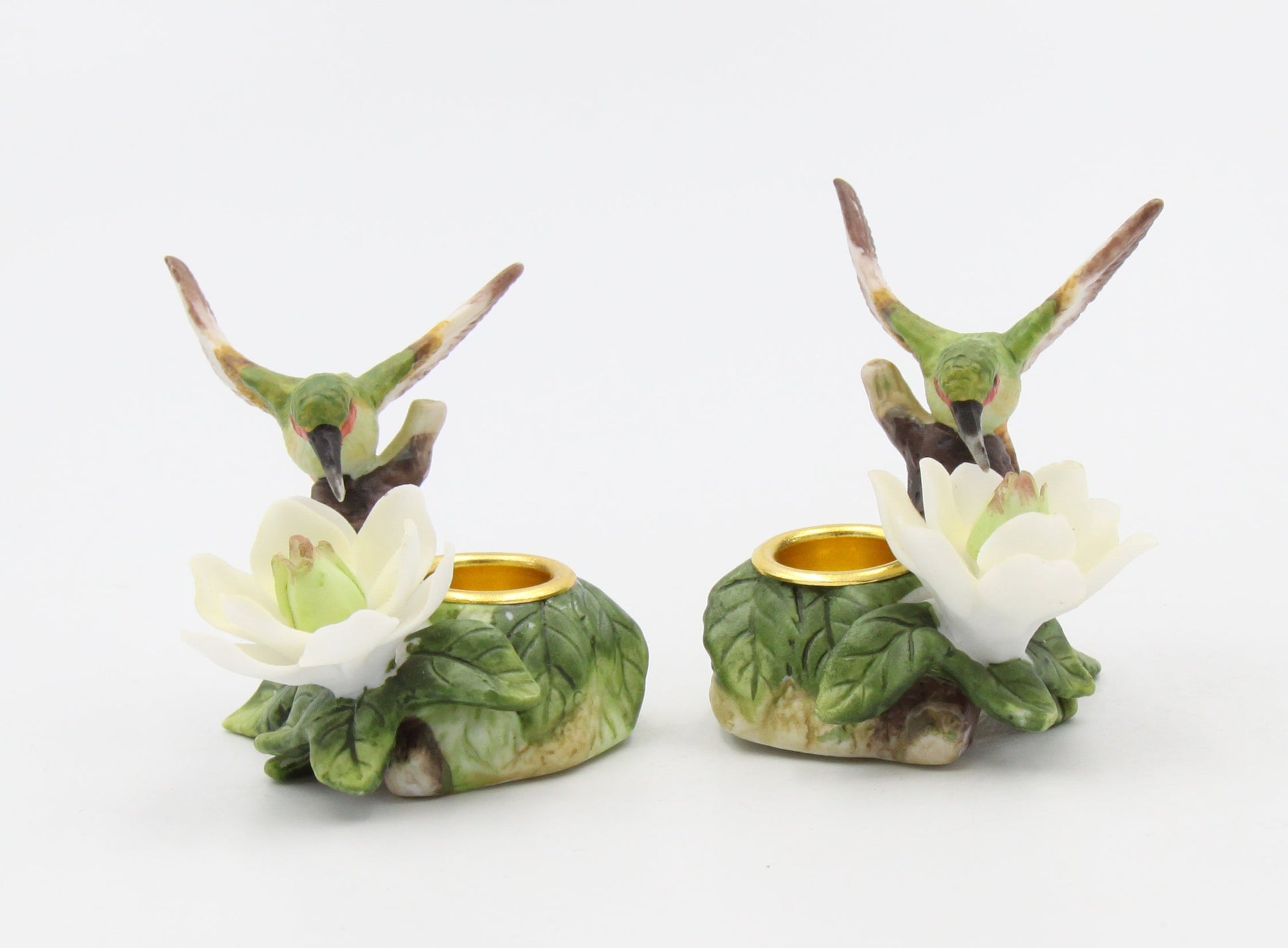 Ceramic Mini Hummingbird with Magnolia Flower Candle Holder (Set of 2) Table Decor Gift for Her Gift for Mom