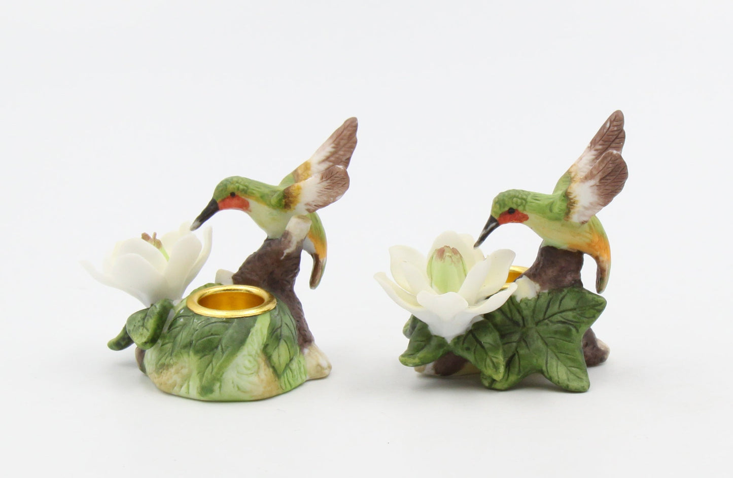 Ceramic Mini Hummingbird with Magnolia Flower Candle Holder (Set of 2) Table Decor Gift for Her Gift for Mom