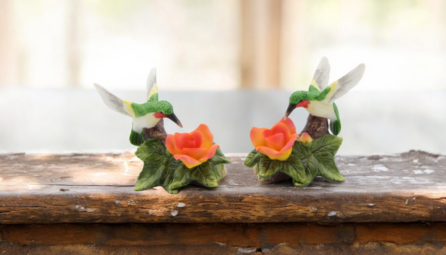 Ceramic Mini Hummingbird with Orange Rose Flower Candle Holder Home Decor Table Decor Gift for Her Gift for Mom