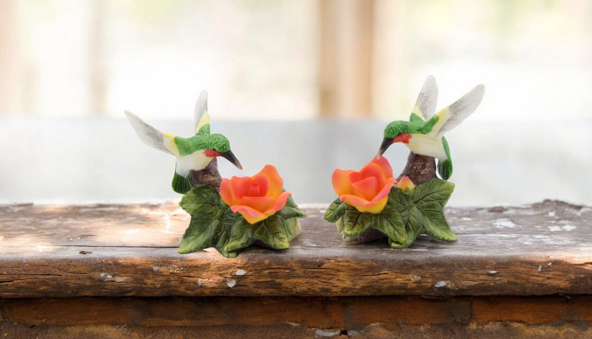 Ceramic Mini Hummingbird with Orange Rose Flower Candle Holder Home Decor Table Decor Gift for Her Gift for Mom