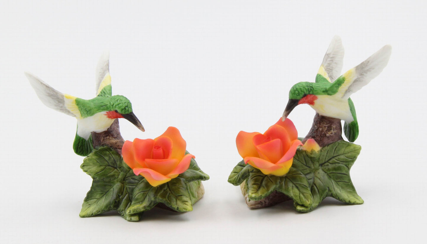 Ceramic Mini Hummingbird with Orange Rose Flower Candle Holder Home Decor Table Decor Gift for Her Gift for Mom