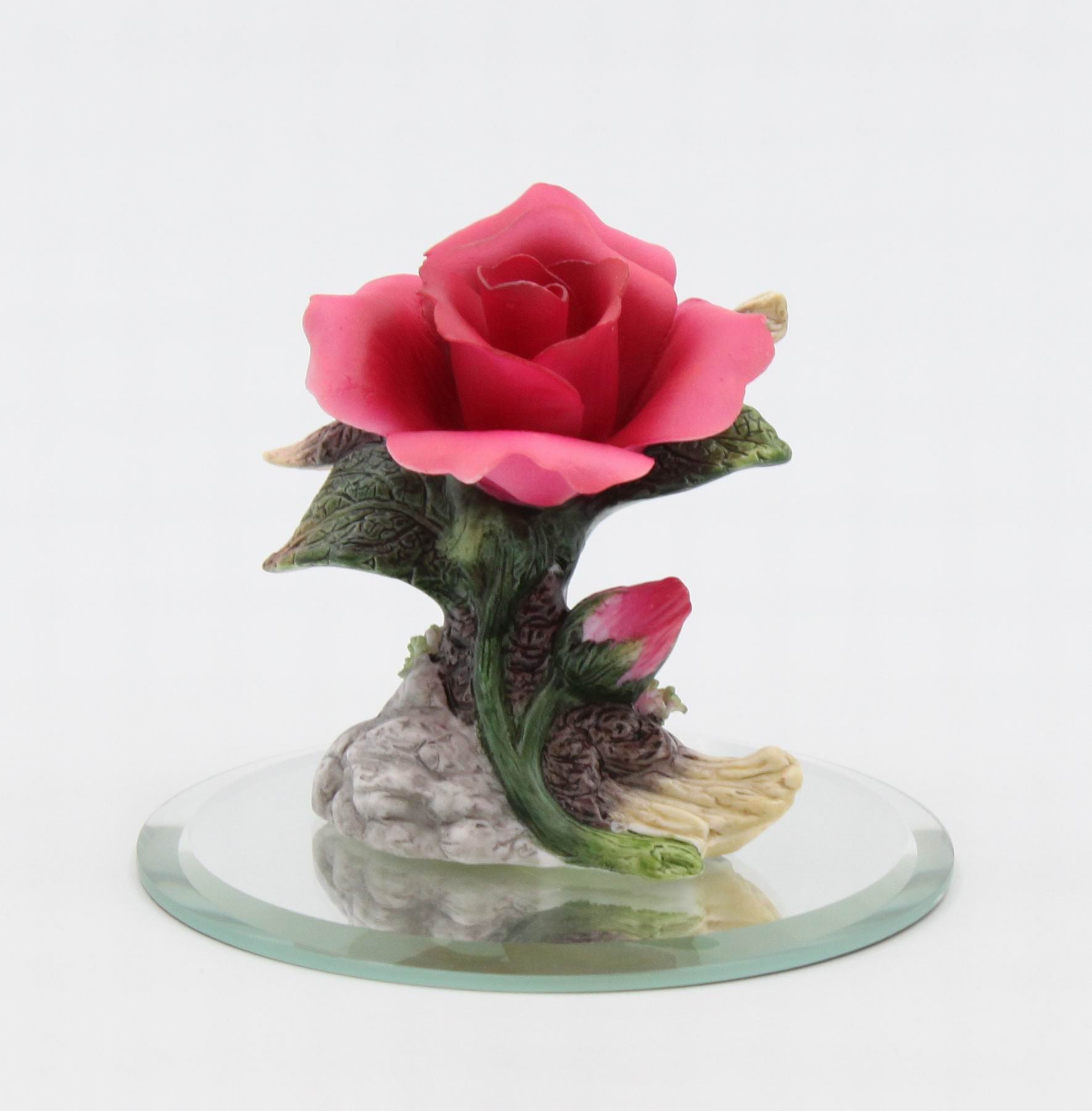 Ceramic Mini Marve Rose Flower on Glass Base Figurine Gift for Her Gift for Mom Home Decor - Figurine