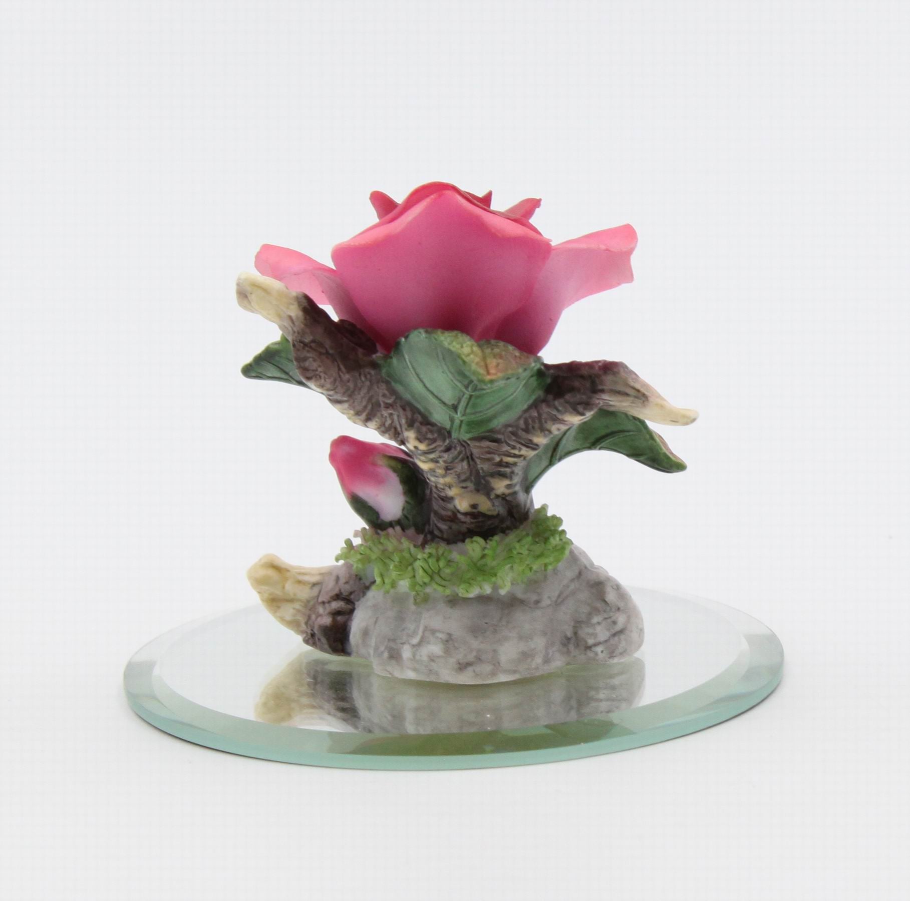 Ceramic Mini Marve Rose Flower on Glass Base Figurine Gift for Her Gift for Mom Home Decor - Figurine