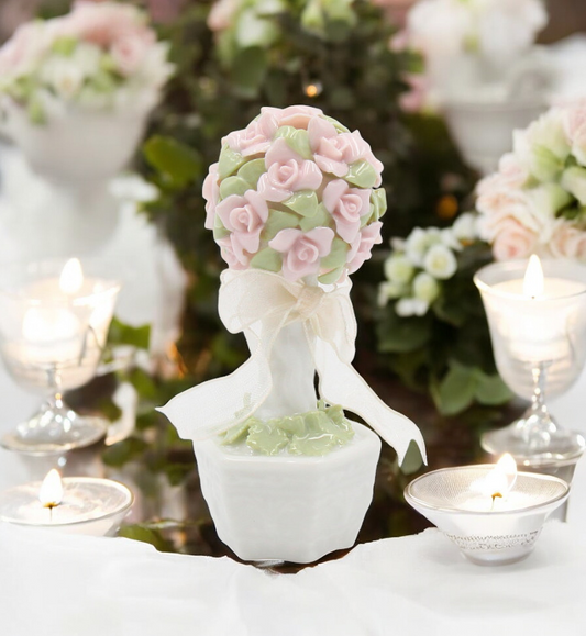 Ceramic Mini Pink Rose Flower Topiary Figurine Wedding Decor Gift for Her Gift for Mom - Figurine