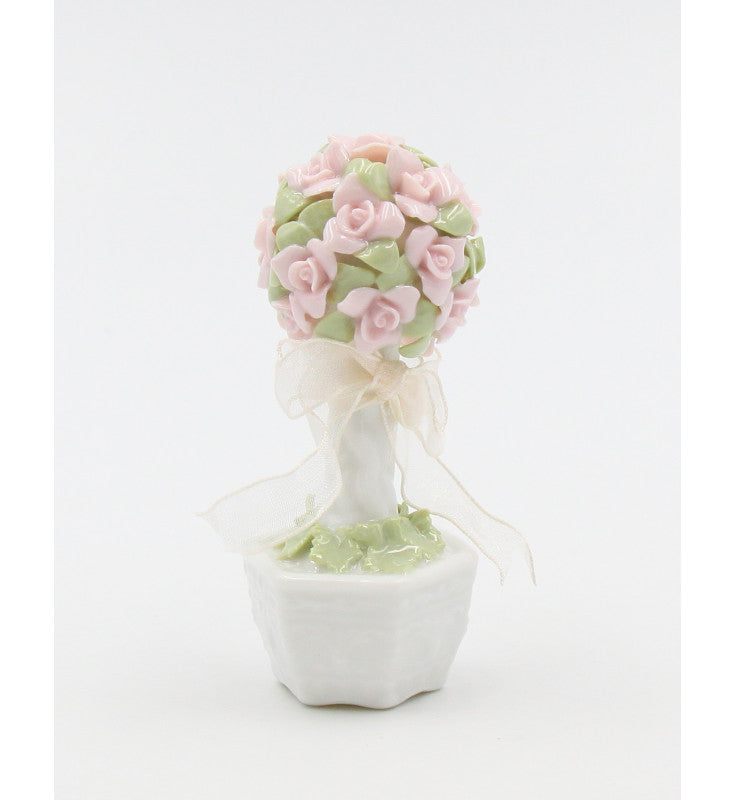 Ceramic Mini Pink Rose Flower Topiary Figurine Wedding Decor Gift for Her Gift for Mom - Figurine