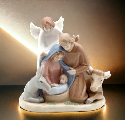Ceramic Mini Size Angel With Holy Family Nativity Figurine Home Décor Religious Décor Religious Gift Church Décor