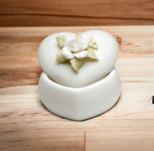 Ceramic Mini Size Heart Shape Jewelry Box with Pink Rose Home Décor Gift for Her Mom Nature Lover Gift Wedding Gift