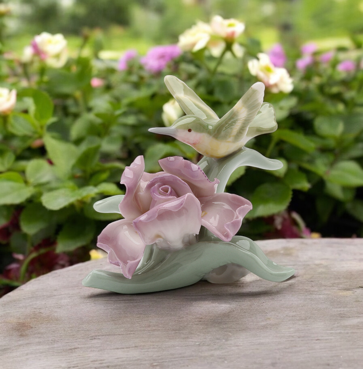 Ceramic Mini Size Hummingbird with Iris Flower Figurine Bird Watcher Gift Garden Decor Home Decor Gift for Her Gift