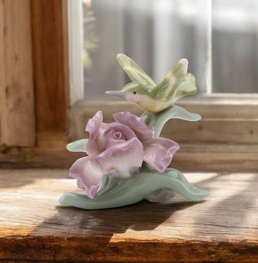Ceramic Mini Size Hummingbird with Iris Flower Figurine Bird Watcher Gift Garden Decor Home Decor Gift for Her Gift