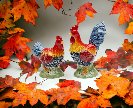 Ceramic Mini-size Rainbow Rooster Salt & Pepper Shakers Home Décor Gift for Her Gift for Mom Kitchen Décor Farmhouse