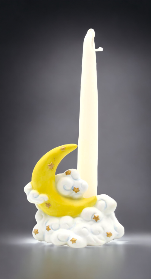 Ceramic Moon with Clouds Candle Holder Home Décor Gift for Her Gift for Mom Nursery Room Decor - Candle holder