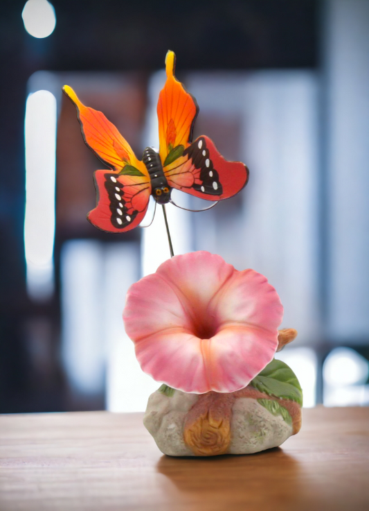 Ceramic Morning Glory Flower with Butterfly Figurine Home Décor Gift for Her Gift for Mom Nature Lover Gift - Figurine