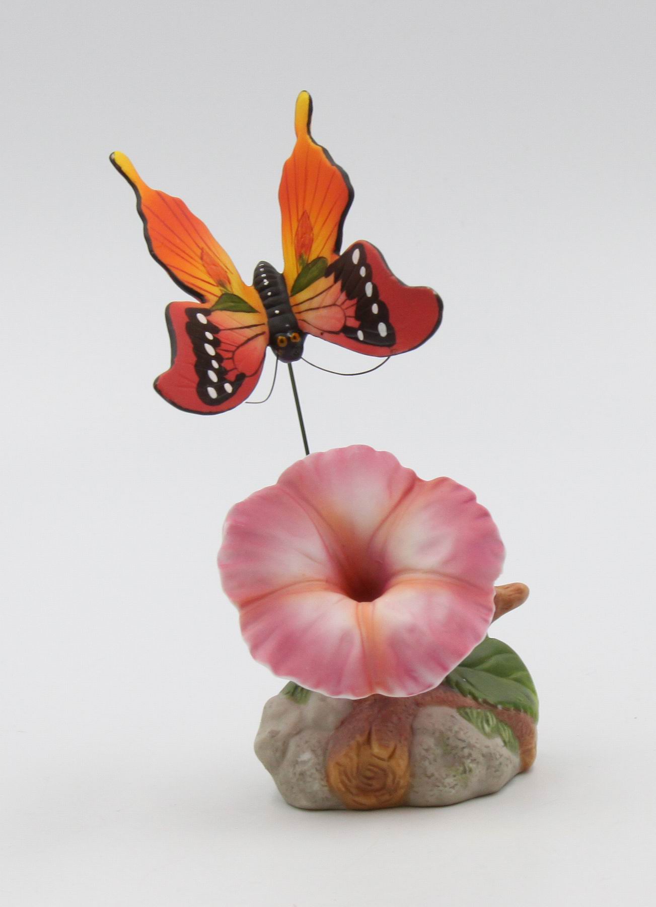 Ceramic Morning Glory Flower with Butterfly Figurine Home Décor Gift for Her Gift for Mom Nature Lover Gift - Figurine