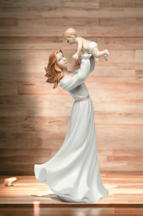 Ceramic Mother Holding Baby Figurine Home Décor Gift for Her Gift for Mom Baby Shower Gift - Figurines