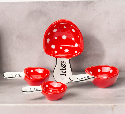 Ceramic Mushroom Measuring Spoons Set of 4 Gift for Baker Gift for Mom Kitchen Decor - Measuring Cups & Spoons