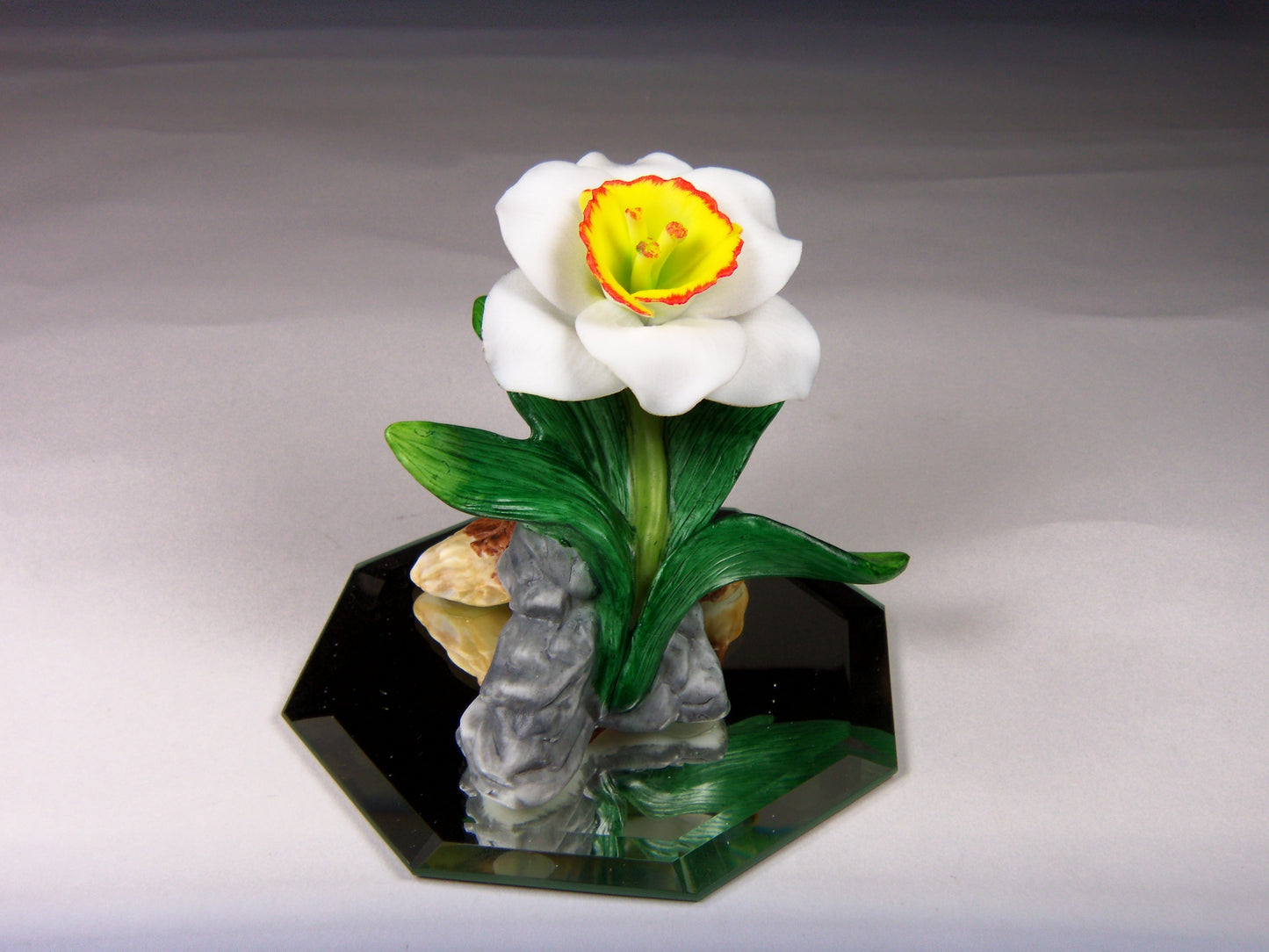 Ceramic Narcissus Flower on Glass Base Figurine Home Decor Gift for Her Gift for Mom - Figurine
