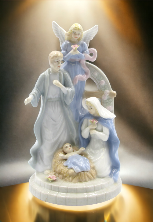 Ceramic Nativity with Guardian Angel Music Box Home Décor Religious Décor Religious Gift Church Décor Baptism Gift