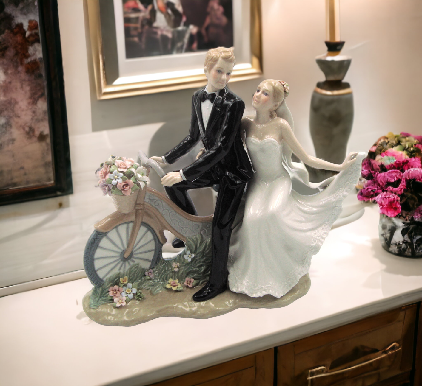 Ceramic Newlywed Couple On Bike Figurine Wedding Décor Wedding Gift Wedding Favor Anniversary Décor Anniversary Gift