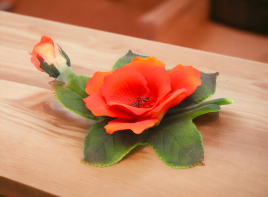 Ceramic Orange Wild Rose Flower Figurine Home Décor Gift for Her Mom Farmhouse Kitchen Décor Vintage Decor - Figurine