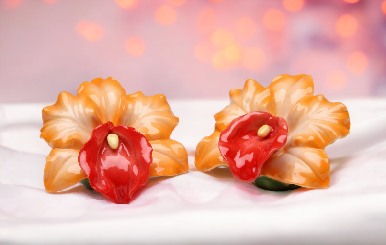 Ceramic Orchid Flower Salt and Pepper Shakers Home Décor Gift for Her Mom Kitchen Décor Farmhouse Décor Vintage Decor