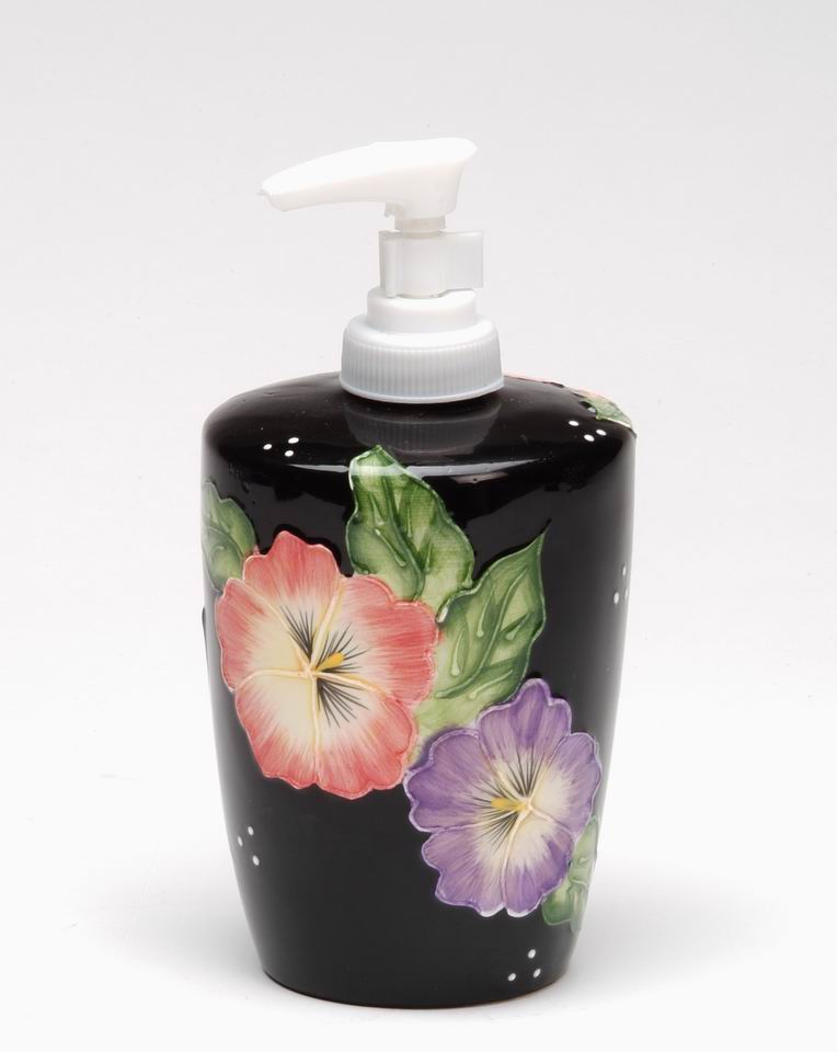 Ceramic Pansy Flower Black Soap Dispenser Pump Home Décor Gift for Her Gift for Mom Kitchen Décor Bathroom Decor - Soap
