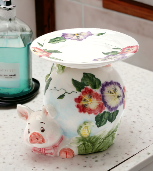 Ceramic Pansy Flower Pig Candle/Fragrance Holder Home Décor Gift for Her Mom Kitchen Décor Farmhouse Décor Vintage
