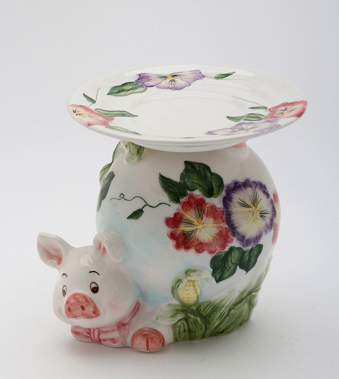 Ceramic Pansy Flower Pig Candle/Fragrance Holder Home Décor Gift for Her Mom Kitchen Décor Farmhouse Décor Vintage