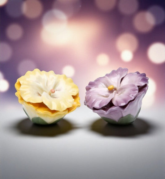 Ceramic Pansy Flower Salt & Pepper Shakers Home Décor Gift for Her Gift for Mom Kitchen Décor Wedding Decor - Salt &