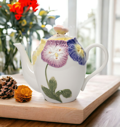 Ceramic Pansy Flower Teapot Gift for Her Gift for Mom Kitchen Décor Tea Party Décor Café Décor - teapot