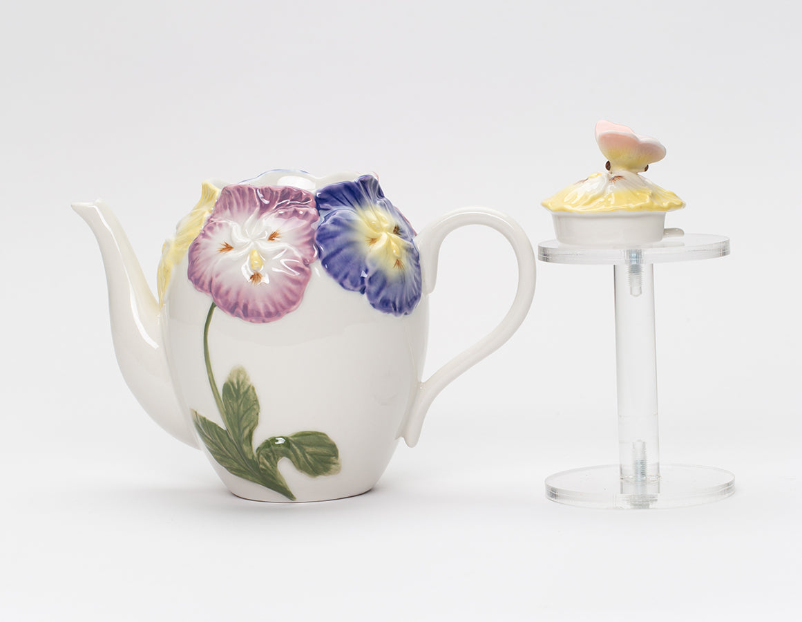 Ceramic Pansy Flower Teapot Gift for Her Gift for Mom Kitchen Décor Tea Party Décor Café Décor - teapot