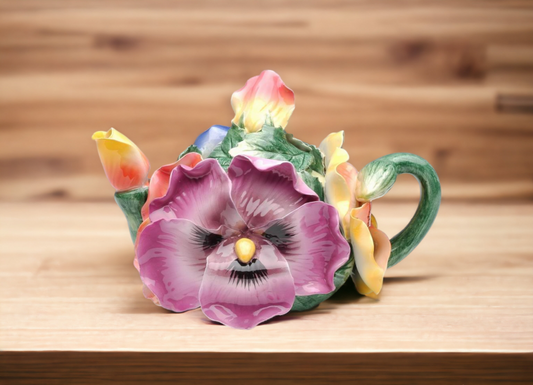 Ceramic Pansy Flower Teapot Gift for Her Gift for Mom Tea Party Décor Café Décor Spring Kitchen Decor - teapot