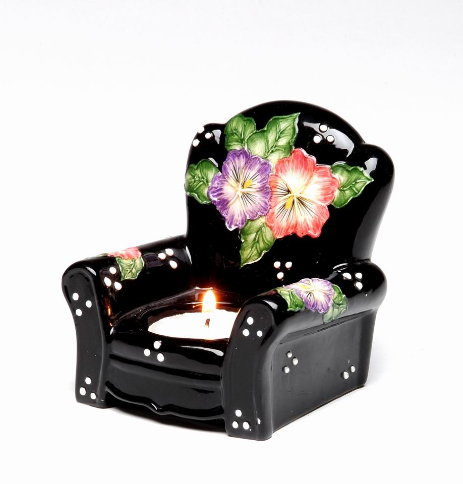 Ceramic Pansy Flowers Black Chair Tealight Candle Holder Home Décor Gift for Her Gift for Mom Kitchen Décor Bathroom