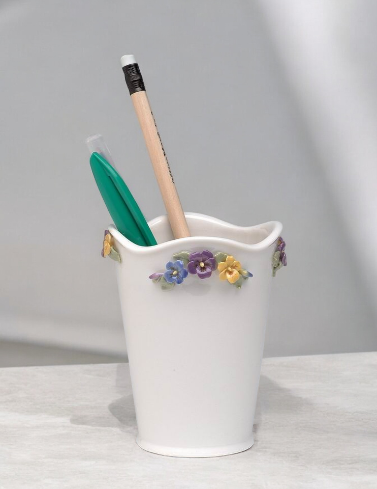 Ceramic Pansy Flowers Utensil Holder / Mini Flower Vase Vanity Decor Office Decor Gift for Her - vase