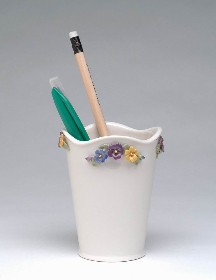 Ceramic Pansy Flowers Utensil Holder / Mini Flower Vase Vanity Decor Office Decor Gift for Her - vase