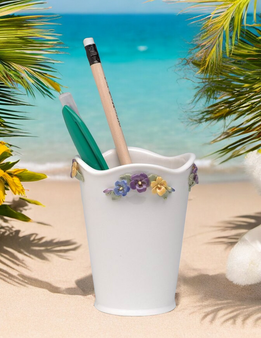 Ceramic Pansy Flowers Utensil Holder / Mini Flower Vase Vanity Decor Office Decor Gift for Her - vase