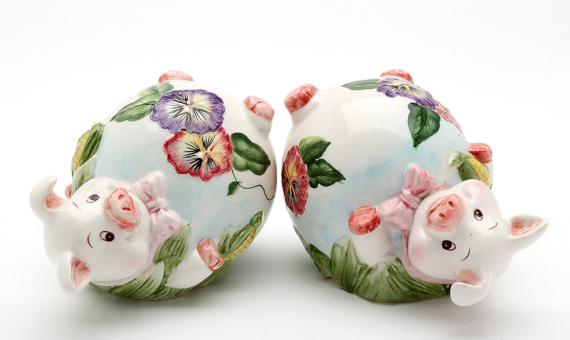 Ceramic Pansy Pig Figurine Two Piece Set Home Décor Gift for Her Mom Kitchen Décor Farmhouse Décor Vintage Decor