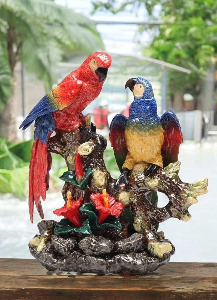 Ceramic Parrot Birds Statue Bird Watcher Gift Centerpiece Decor - Sculptures & Statues